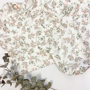 Camisa Cuello gde Flores Verde y Rosa