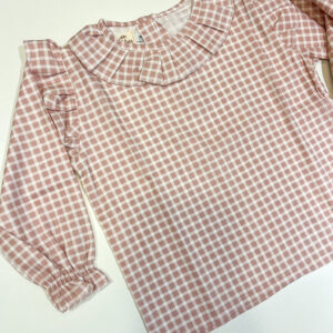 Camisa Cuello Volado Cuadros Rosa y Crudo