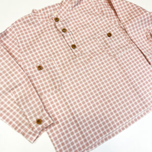 Camisa cuello Mao Cuadros Rosa Viejo y Crudo