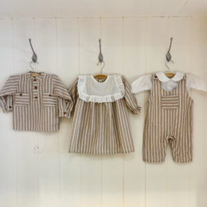 Camisa Cuello Mao Rayas Beige y Crudo
