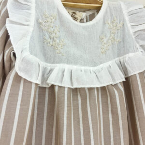 Vestido Bordado Rayas Beige y Crudo