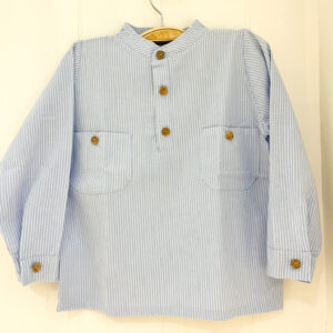 Camisa Cuello Mao Rayas Celeste y Blanco