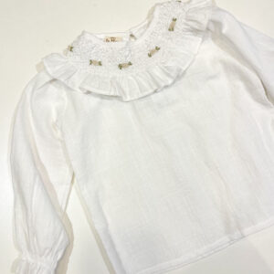 Camisa Cuello Smock Bordado Flor Rococo