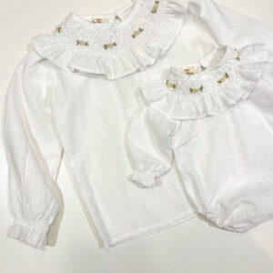 Camisa Cuello Smock Bordado Flor Rococo