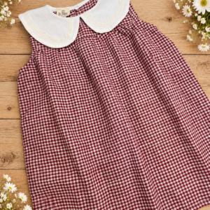 Vestido Cuadros Bordeaux con Cuello